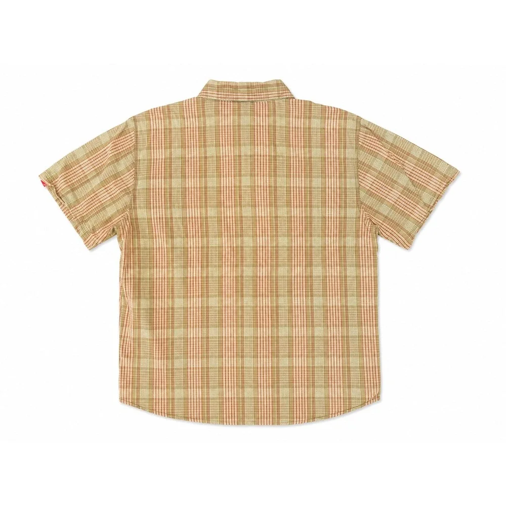 The North Face Plaid Button Up Hiking Shirt Tan Red Short Sleeve Men's XL